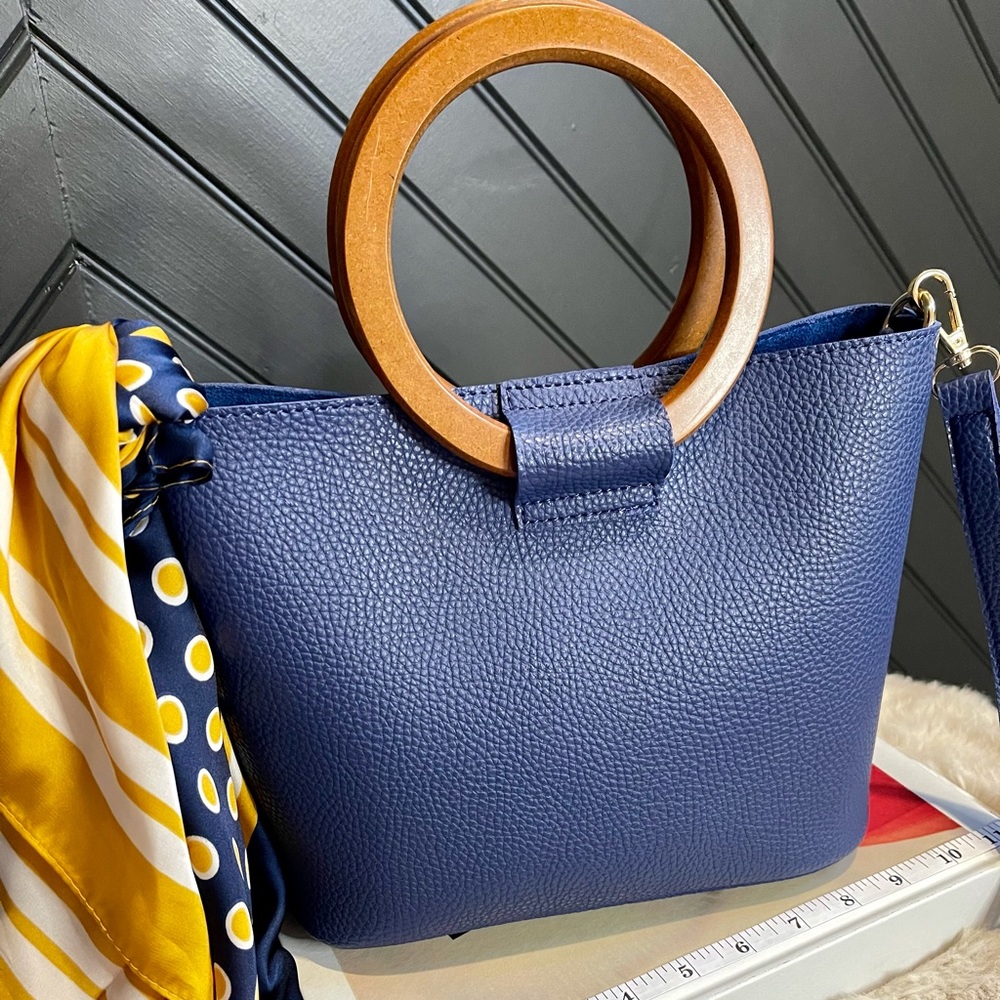 Blue Vegan Leather Bucket Bag - Picture 2 of 9